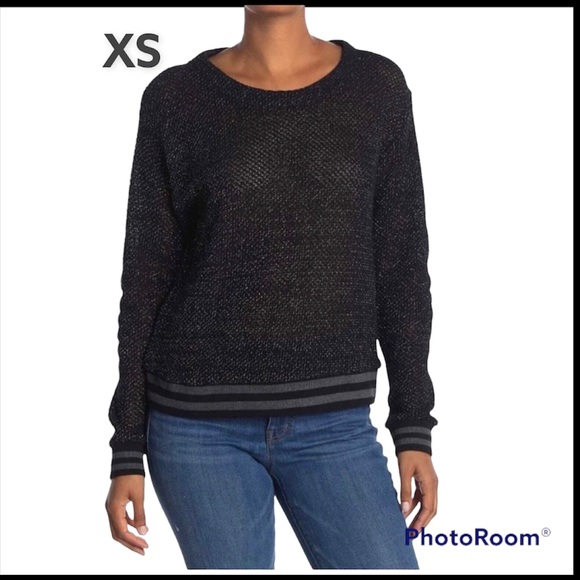 New! Splendid Collection contrast trim metallic knit scoop neck sweater, XS - Picture 1 of 8
